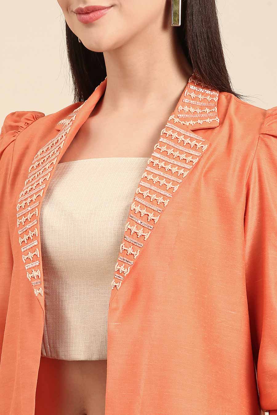 Orange Embroidered Long Jacket