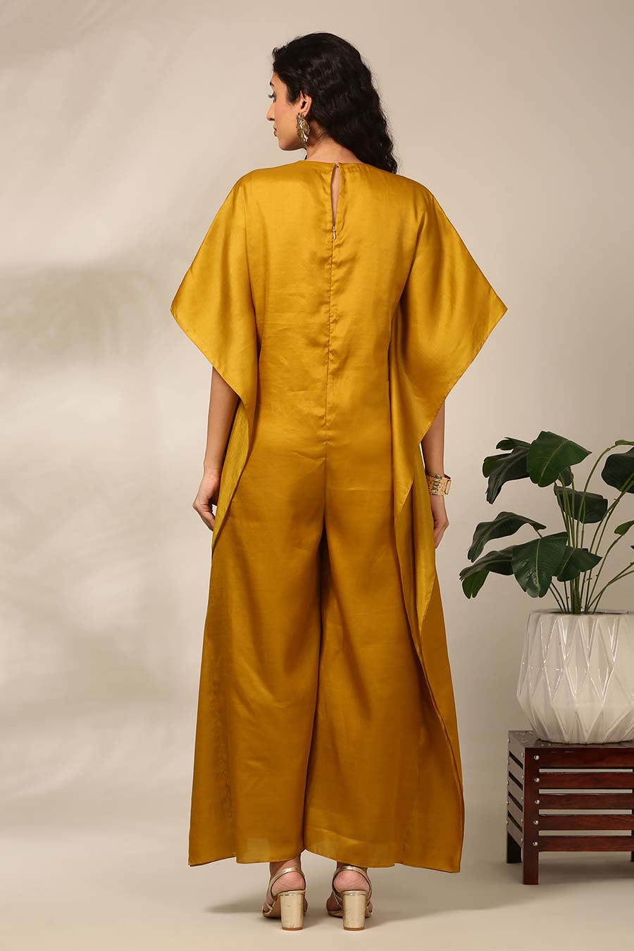 Mustard Yellow Embellished Kaftan Jumpsuit