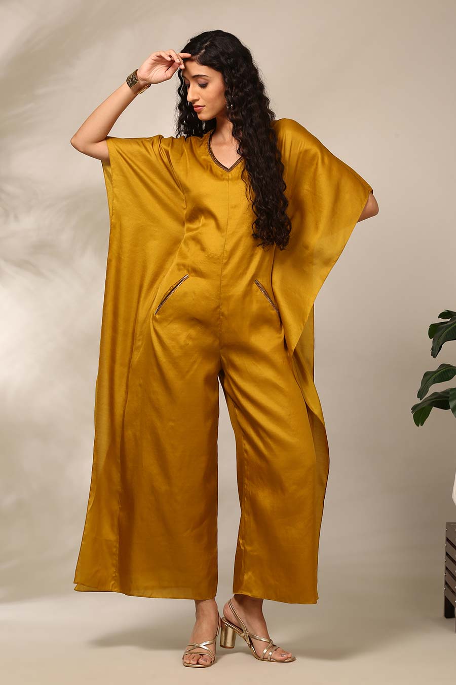 Mustard Yellow Embellished Kaftan Jumpsuit