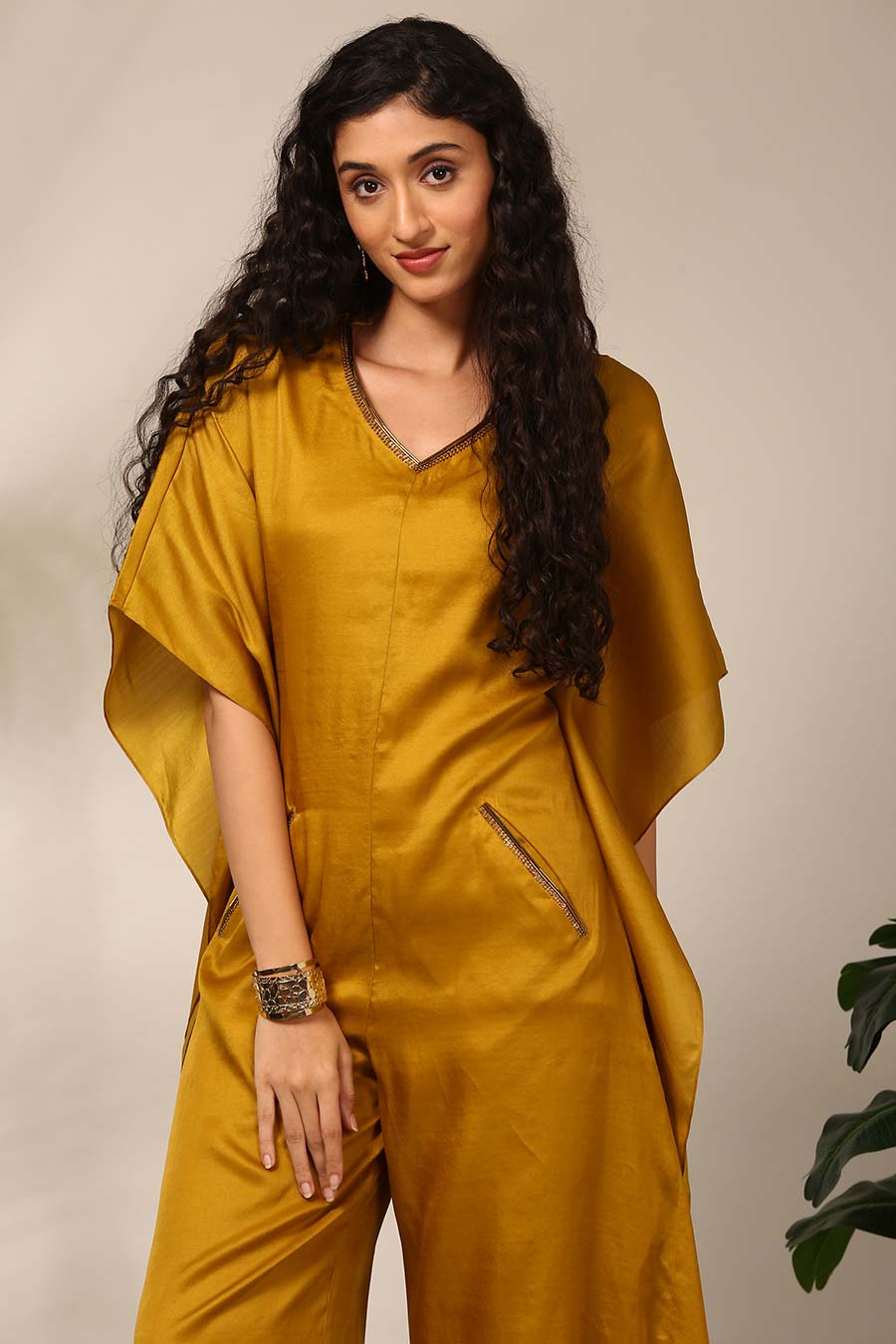 Mustard Yellow Embellished Kaftan Jumpsuit