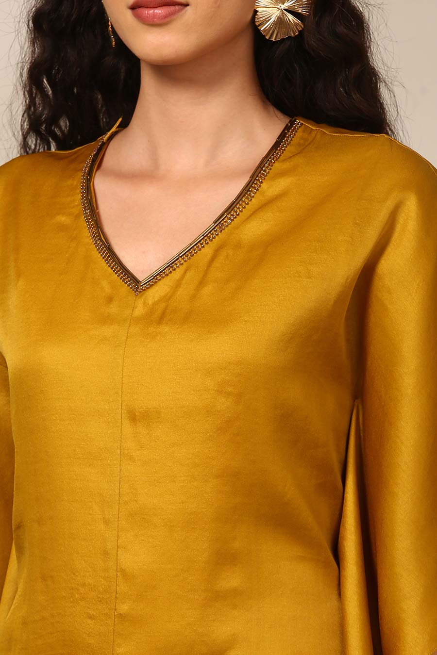 Mustard Yellow Embellished Kaftan Jumpsuit