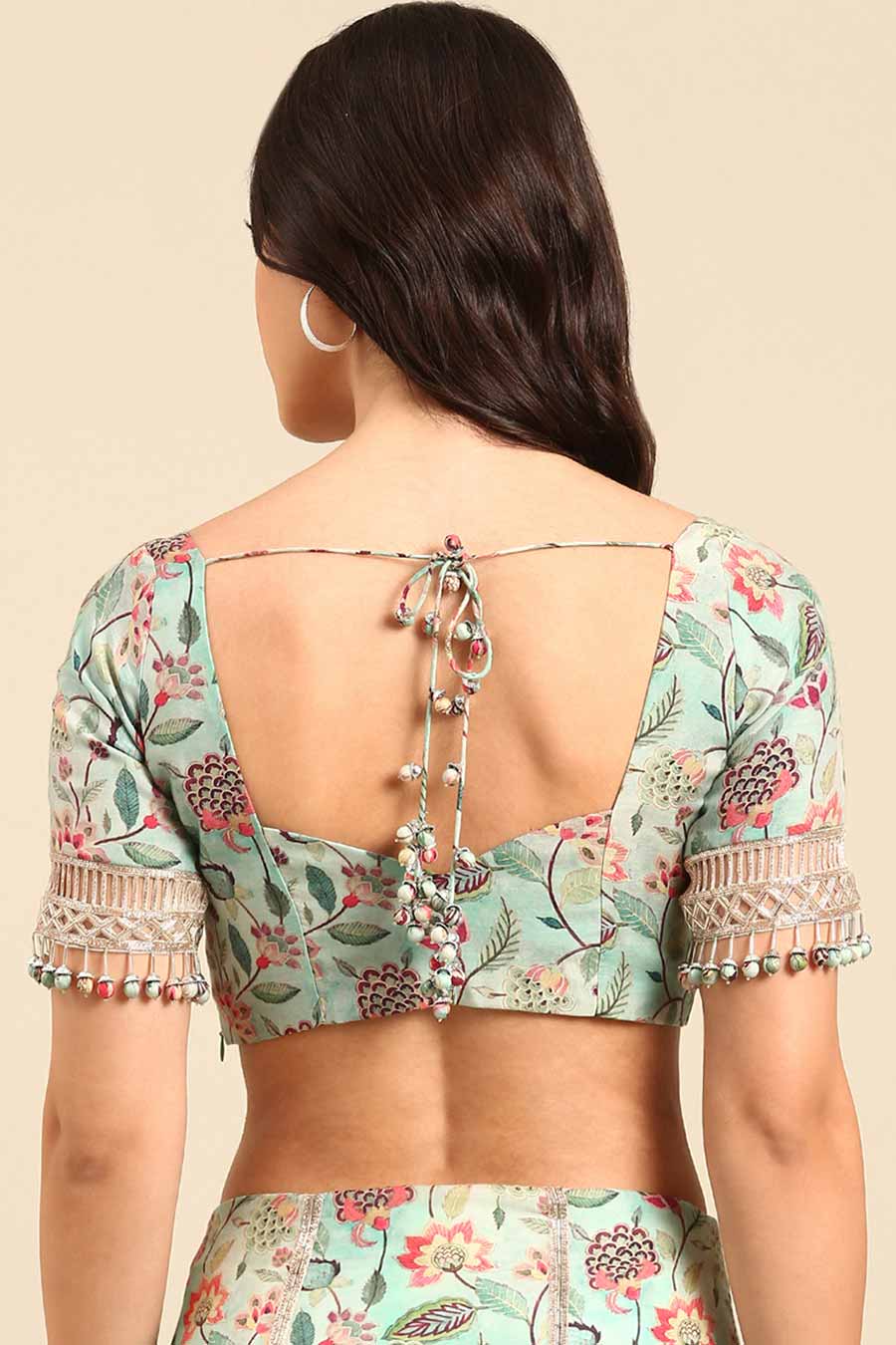 Blue Printed Blouse & Lehenga Set