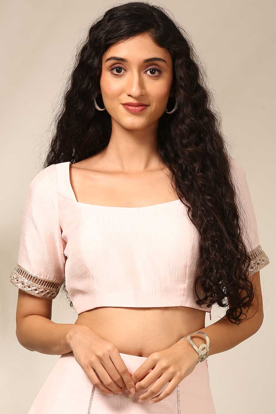 Light Pink Embroidered Blouse & Lehenga Set