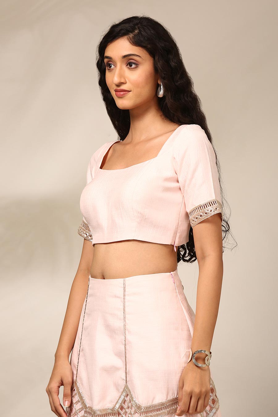 Light Pink Embroidered Blouse & Lehenga Set