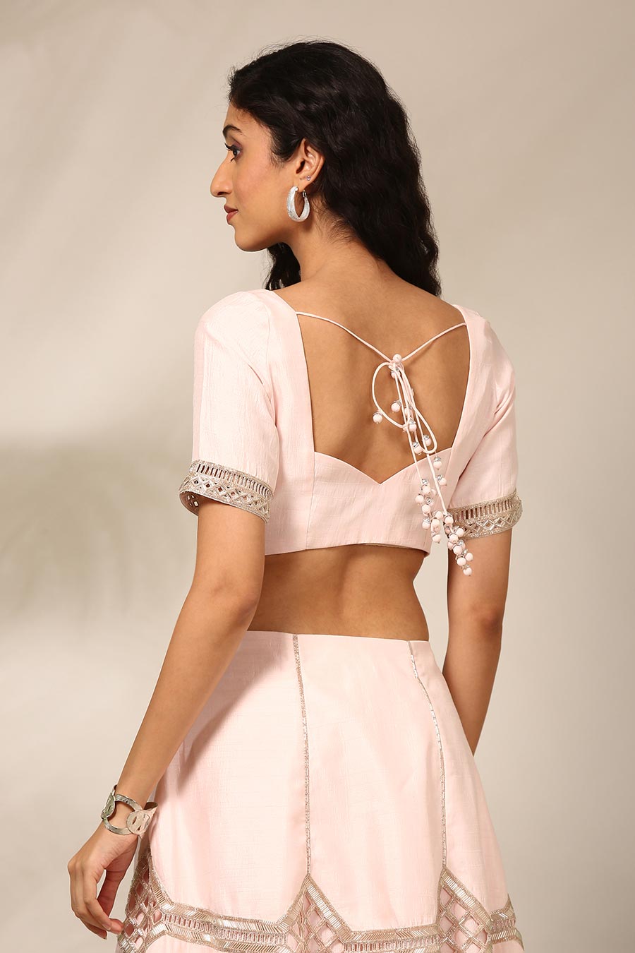Light Pink Embroidered Blouse & Lehenga Set