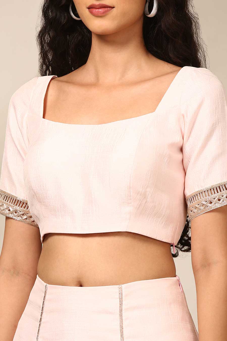 Light Pink Embroidered Blouse & Lehenga Set