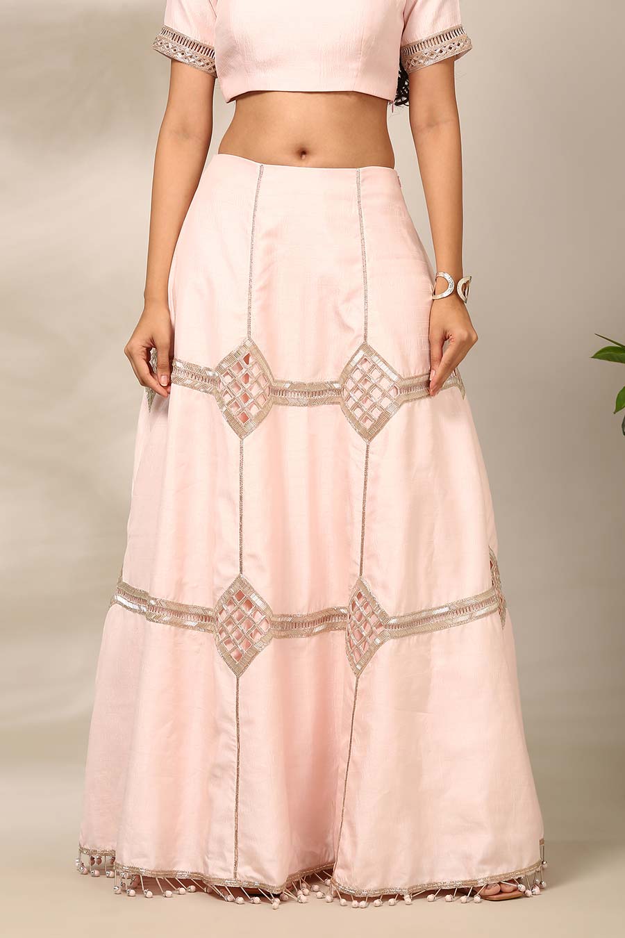 Light Pink Embroidered Blouse & Lehenga Set