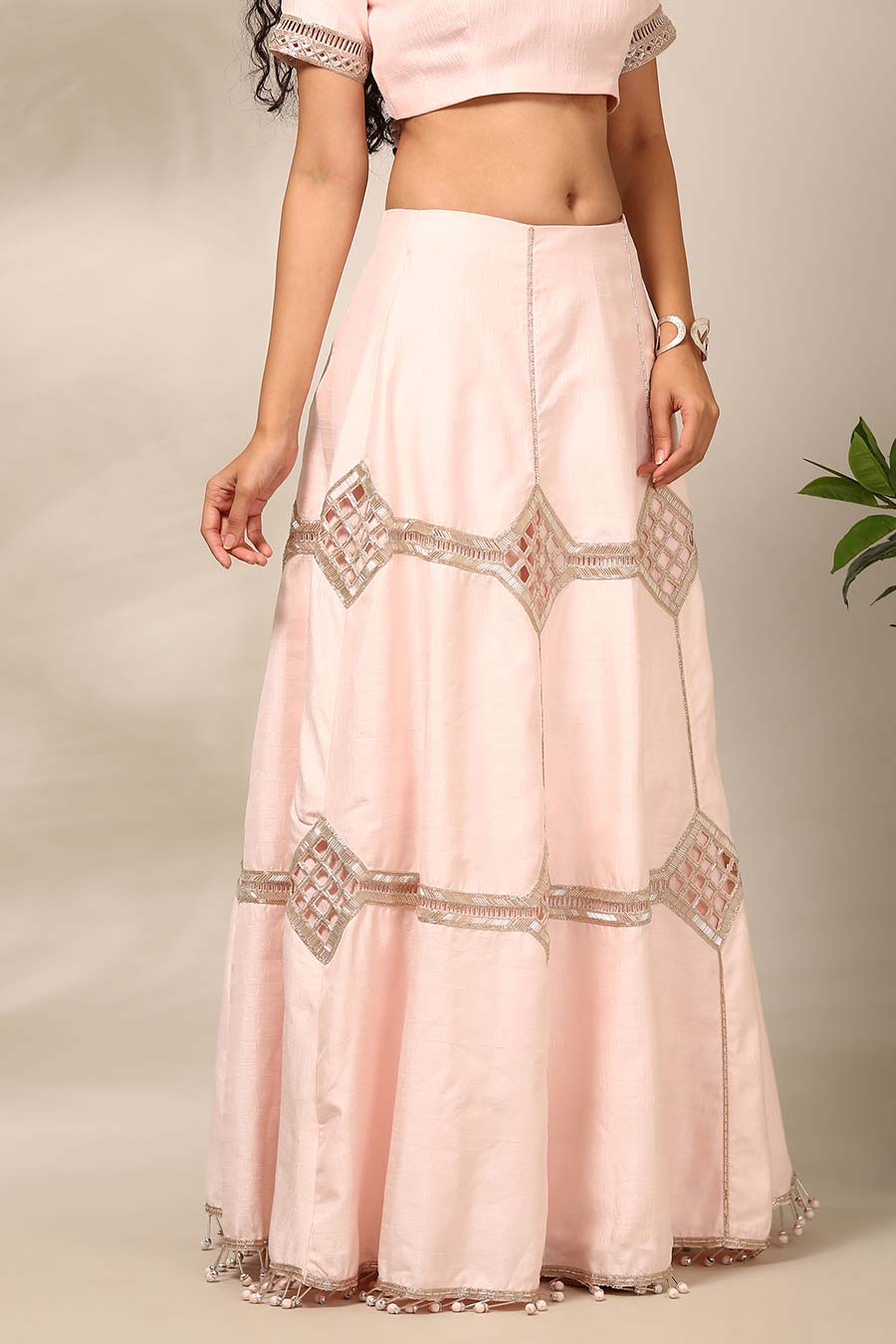 Light Pink Embroidered Blouse & Lehenga Set