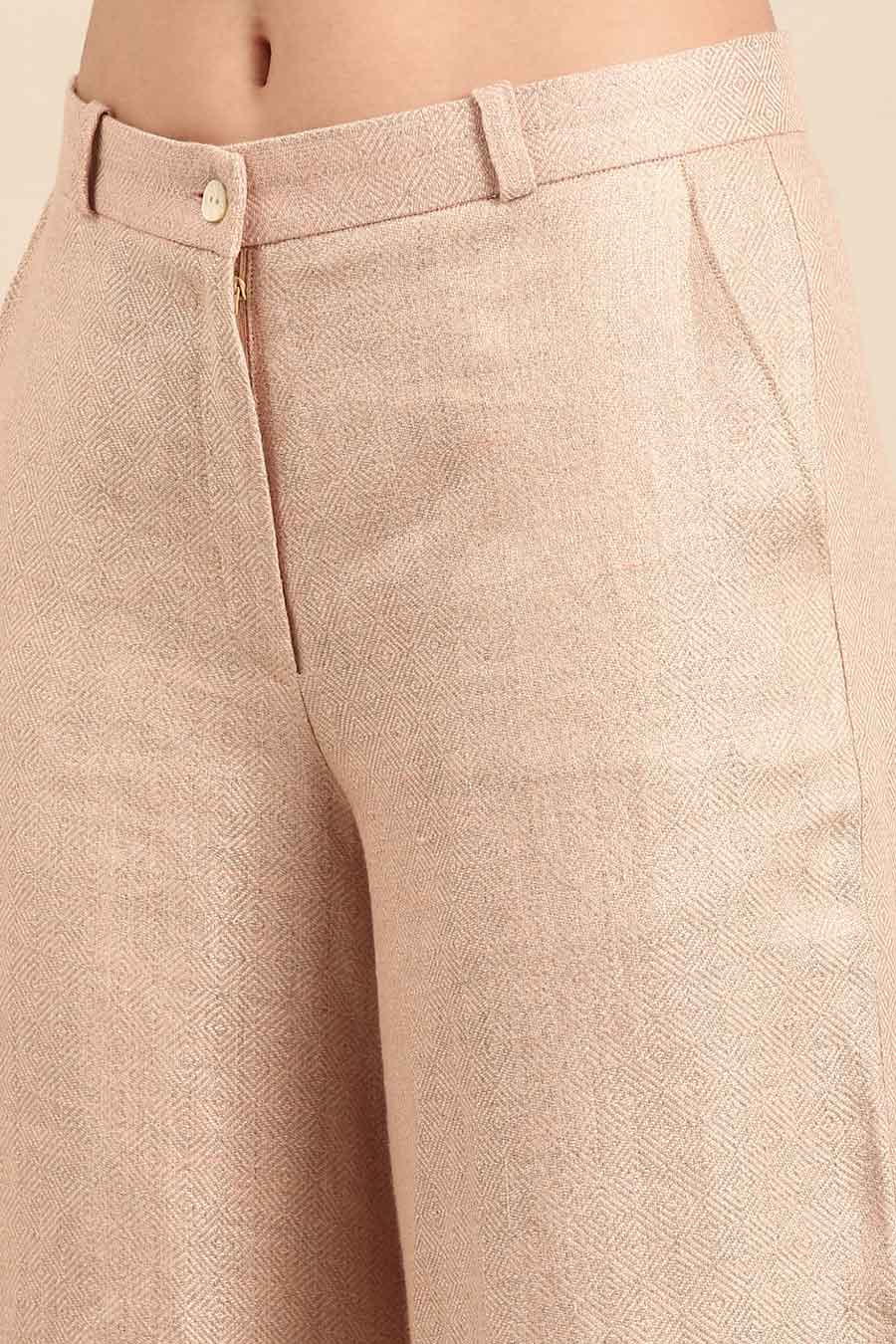 Peach Linen Jacquard Wide-Leg Pant