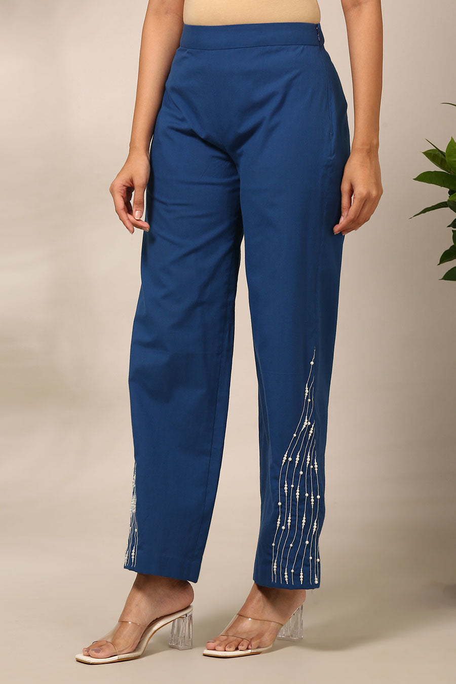 Blue Embroidered Pant