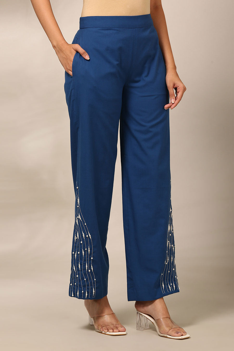 Blue Embroidered Pant