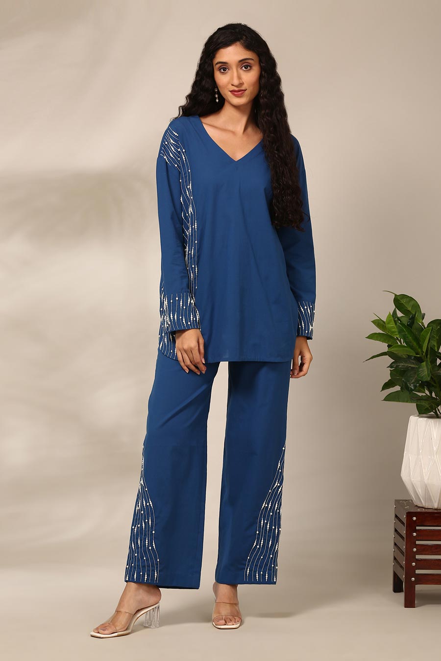 Blue Embroidered Pant