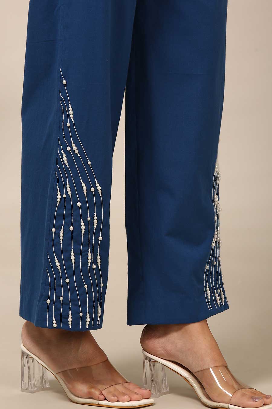 Blue Embroidered Pant