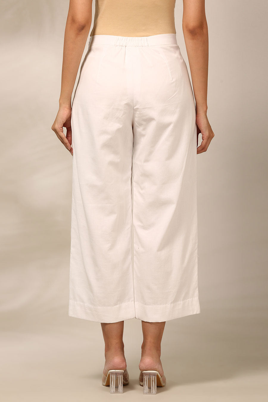 White Hand-Stitch Detailed Pant