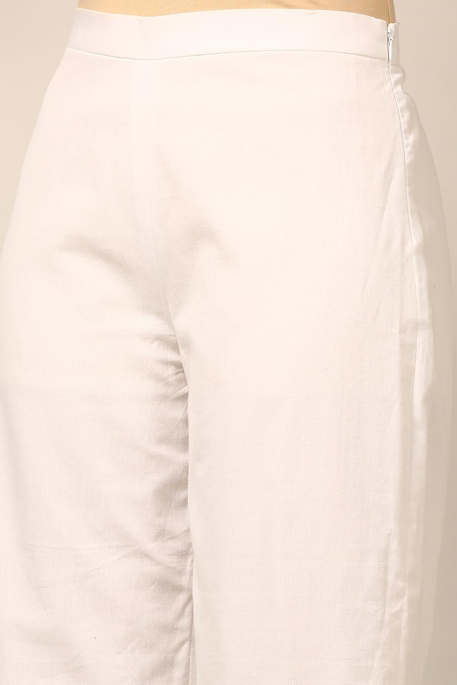White Hand-Stitch Detailed Pant