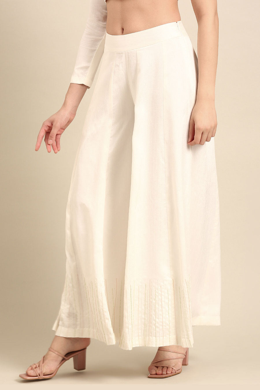 Ivory Embroidered Palazzo Pant
