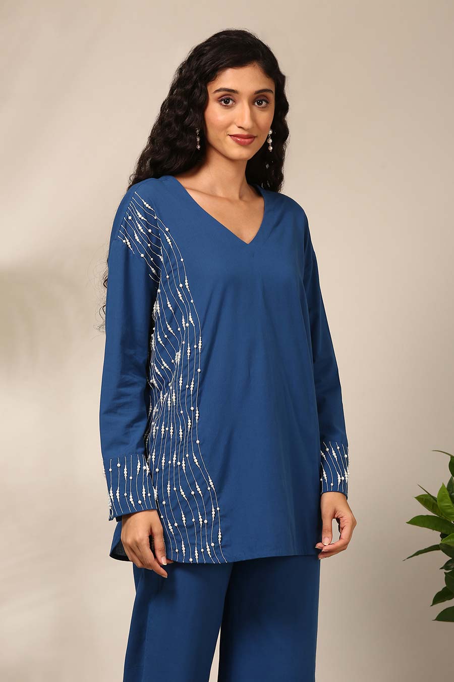 Blue Embroidered Top