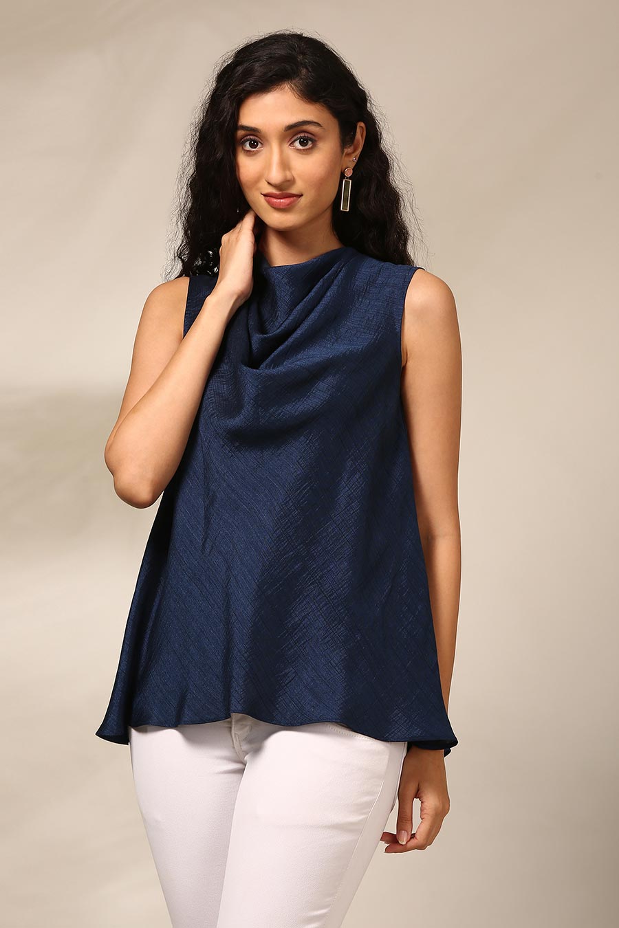 Navy Blue Cowl Top