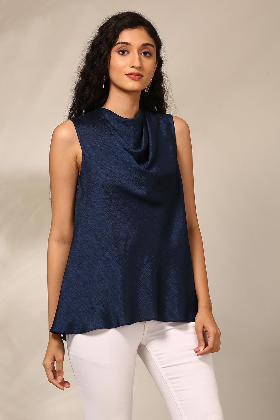Navy Blue Cowl Top