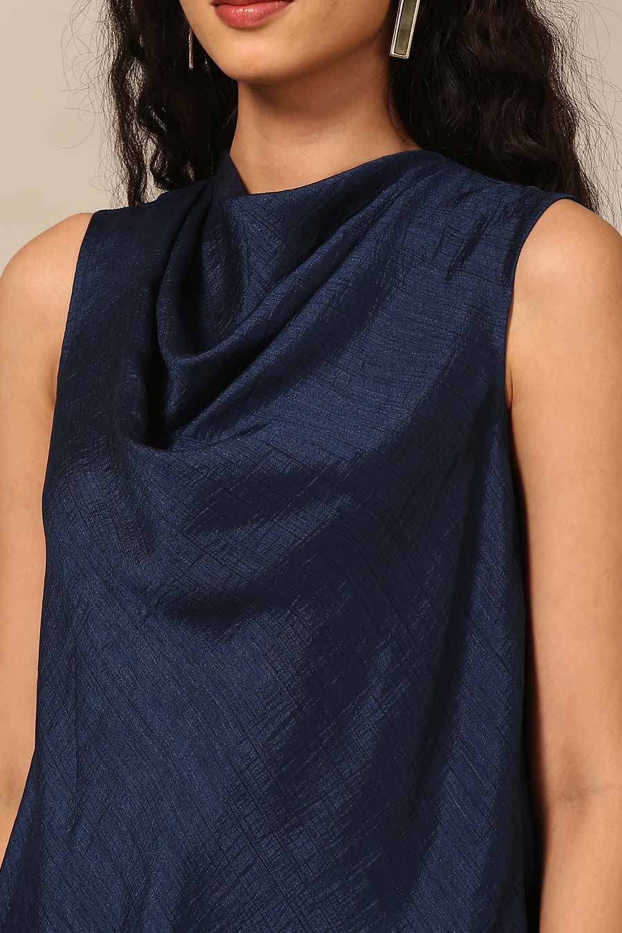 Navy Blue Cowl Top