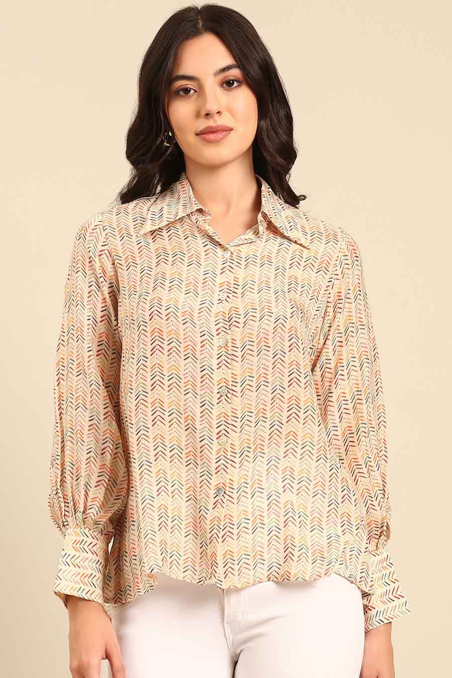 Cream Printed Shirt