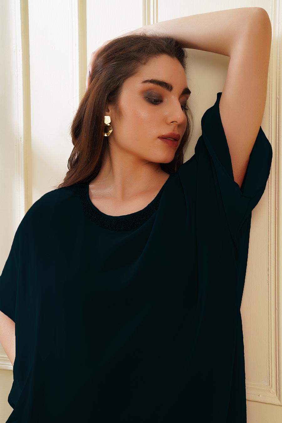 Teal Blue Sequins Embellished Dress