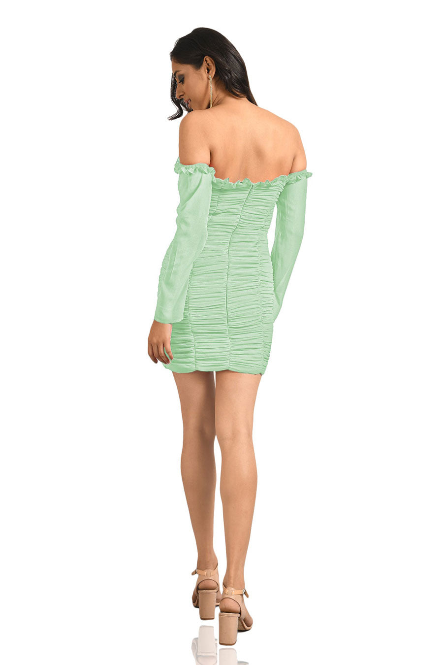 Green Ruche Mini Dress