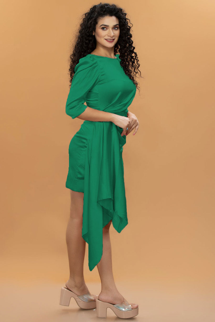 Green Draped Wrap-effect Mini Dress