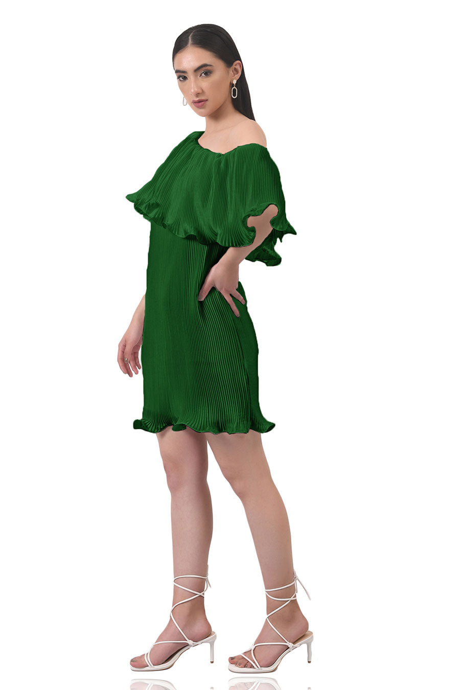 Light Green One-shoulder Pleated Dress