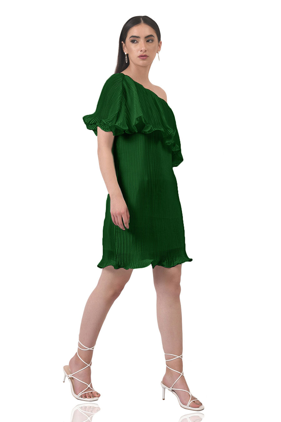 Light Green One-shoulder Pleated Dress