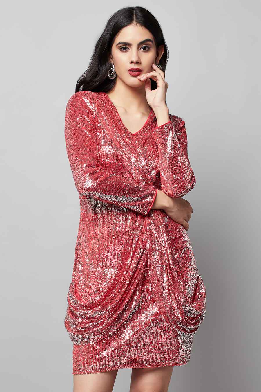 Red Sequins Panel Dress