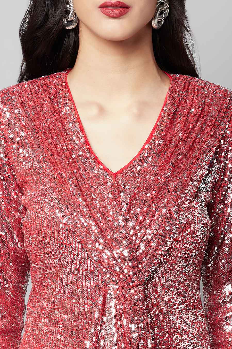 Red Sequins Panel Dress