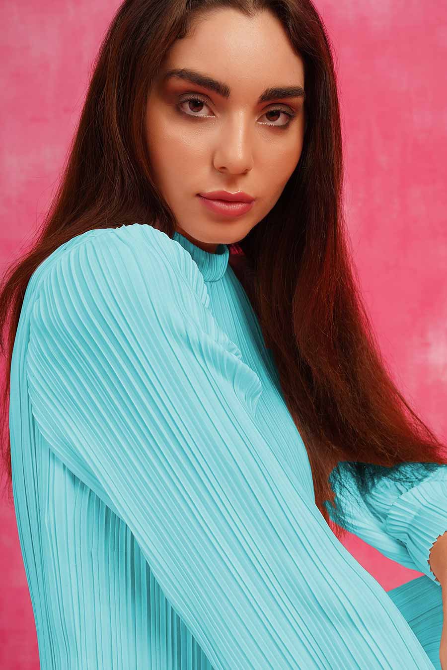 Sky Blue Pleated Dress