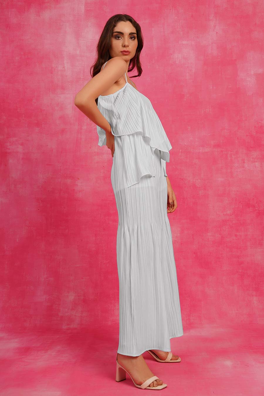 Grey Off-shoulder Pleated Jumpsuit