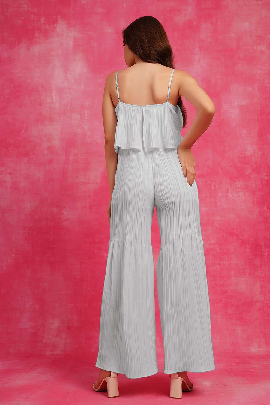Grey Off-shoulder Pleated Jumpsuit