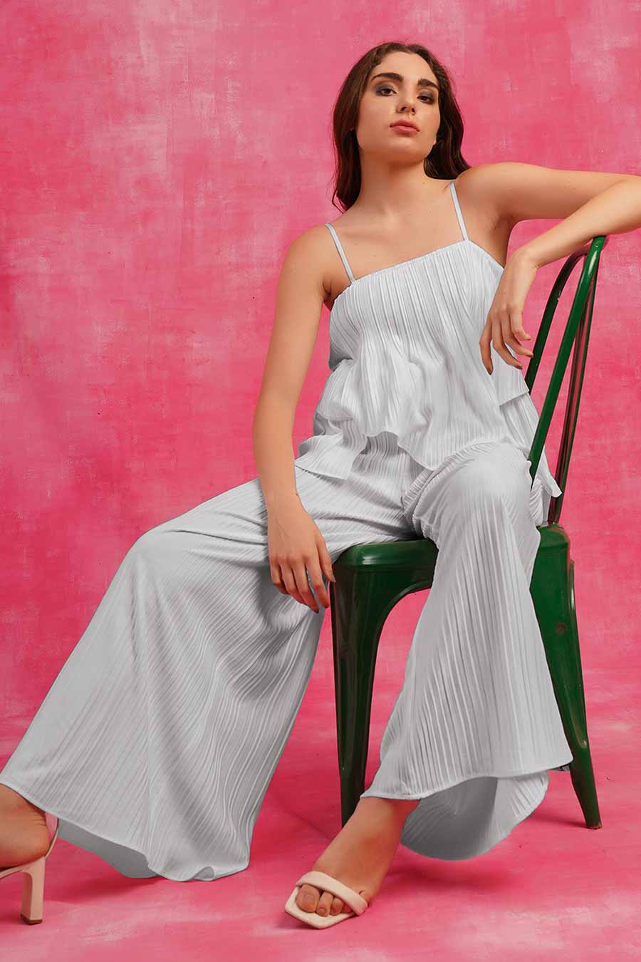 Grey Off-shoulder Pleated Jumpsuit