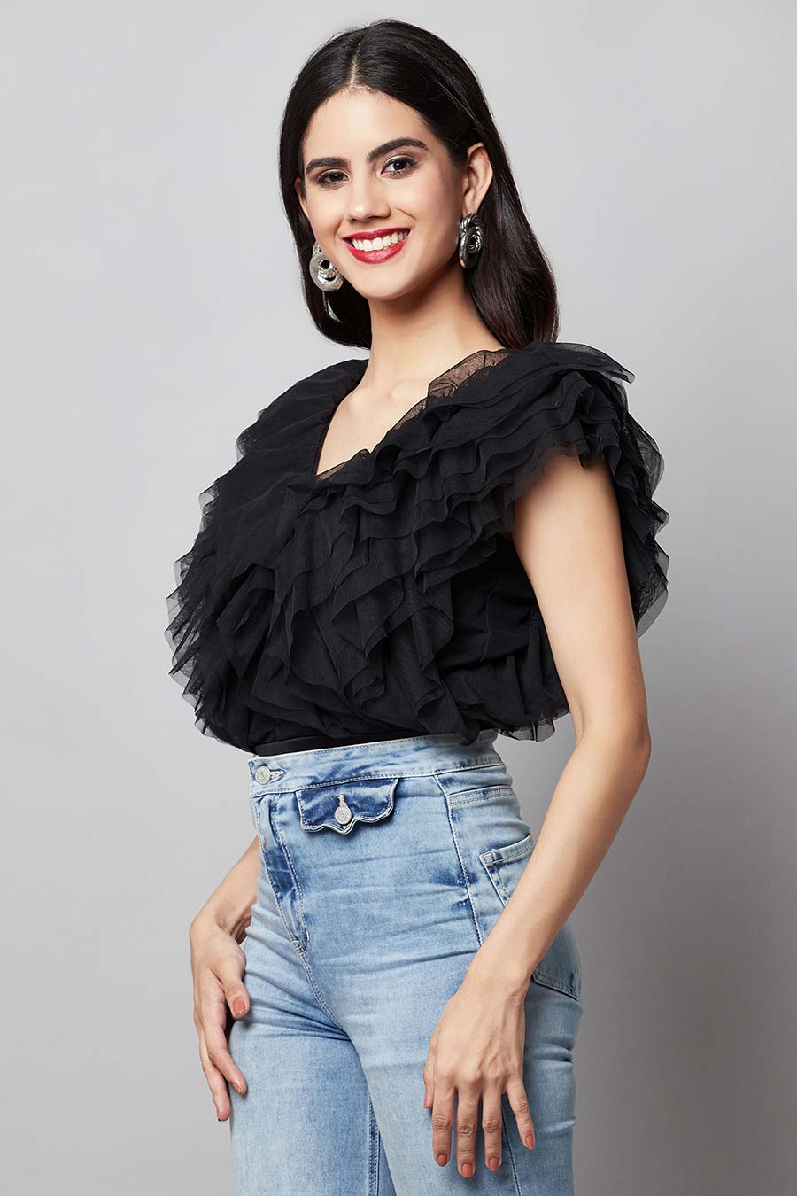 Black Multi-layer Ruffle Top