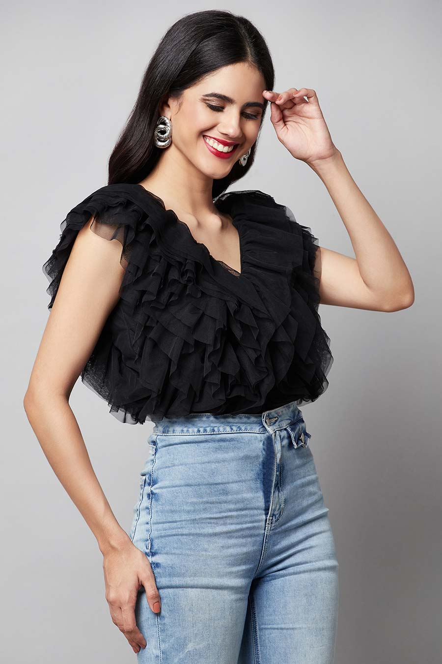 Black Multi-layer Ruffle Top