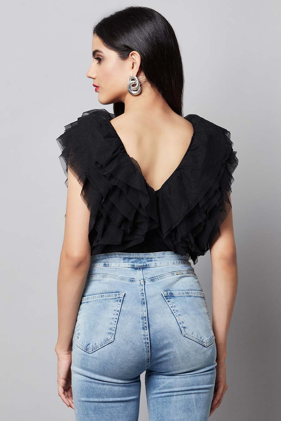 Black Multi-layer Ruffle Top