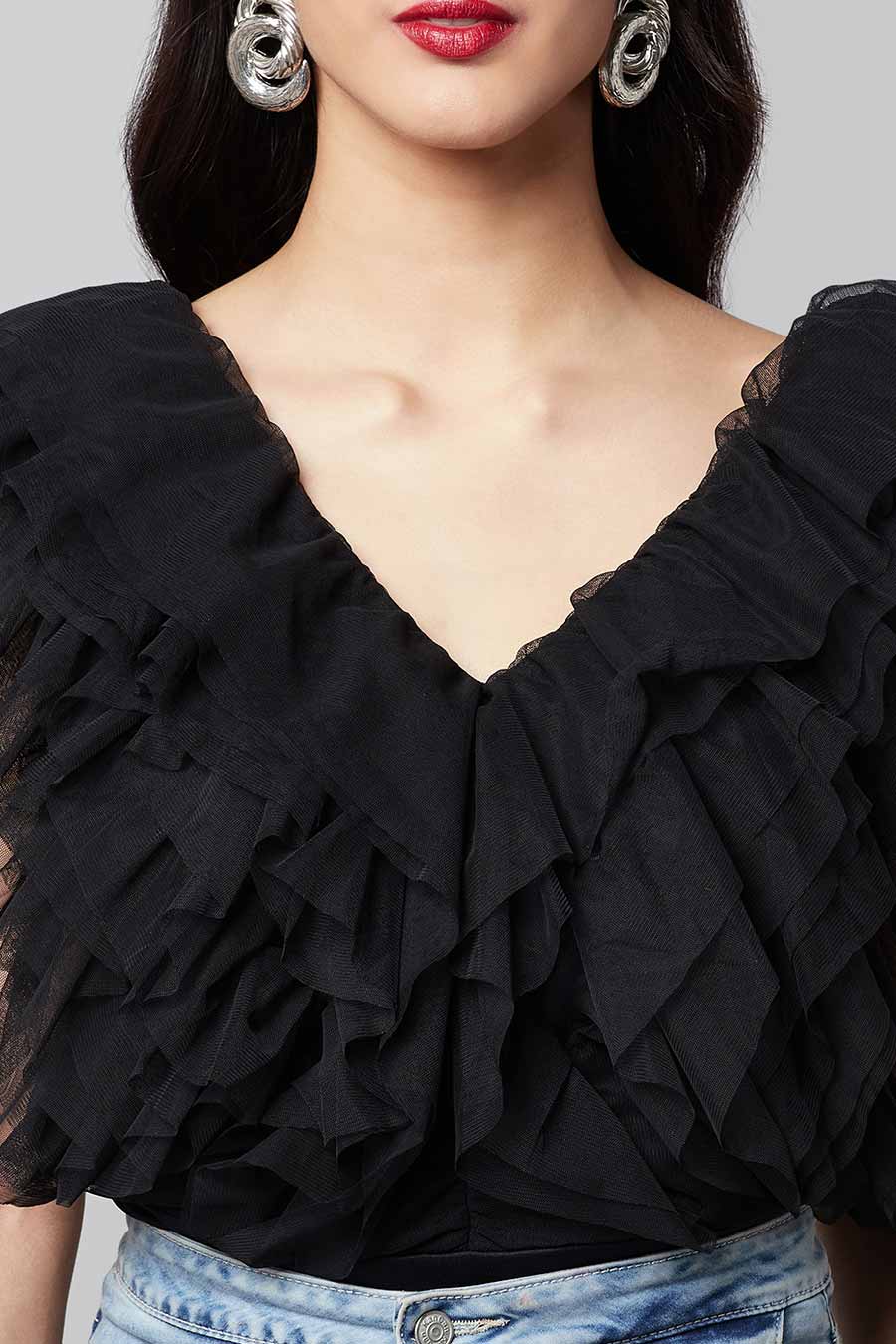 Black Multi-layer Ruffle Bodysuit