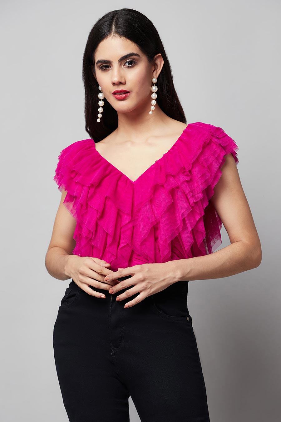 Pink Multi-layer Ruffle Top