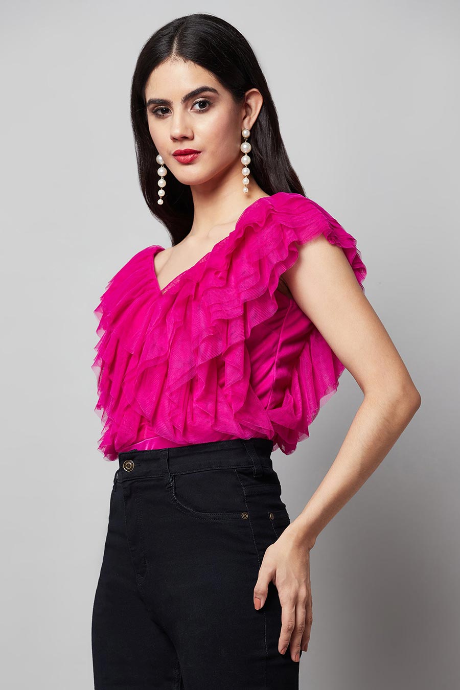 Pink Multi-layer Ruffle Bodysuit