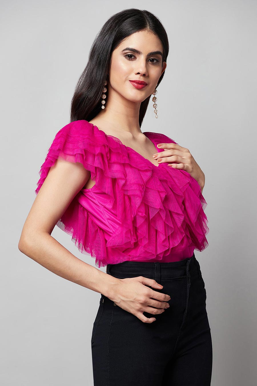 Pink Multi-layer Ruffle Bodysuit