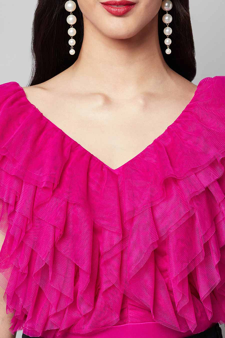 Pink Multi-layer Ruffle Bodysuit