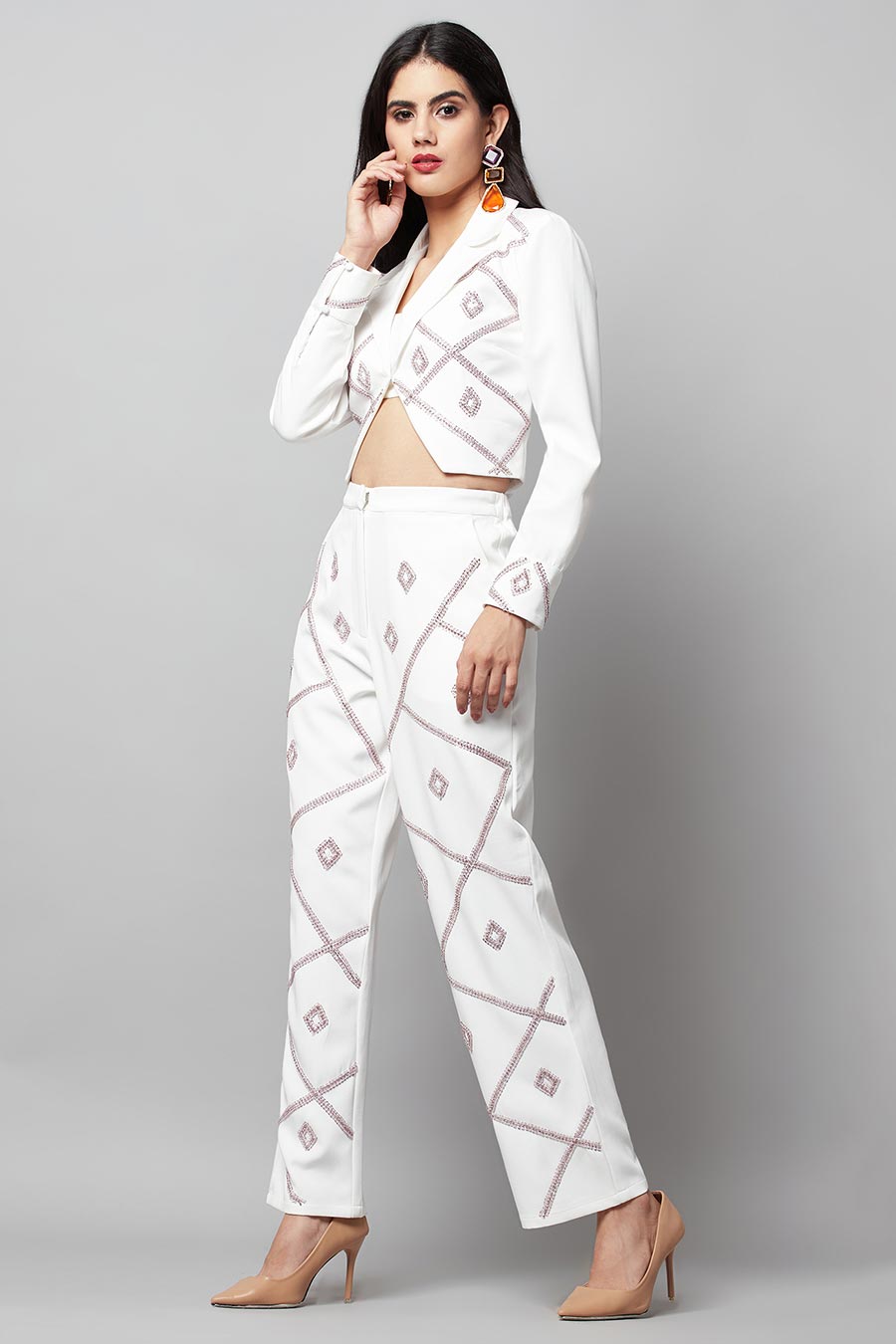 White Short Blazer & Pant Co-ord Set