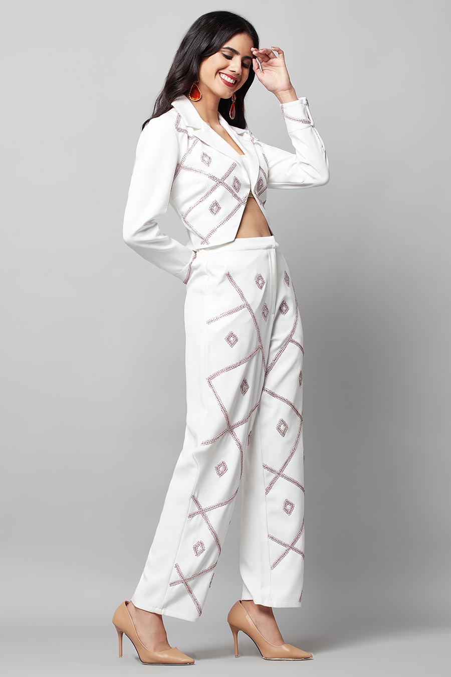 White Short Blazer & Pant Co-ord Set