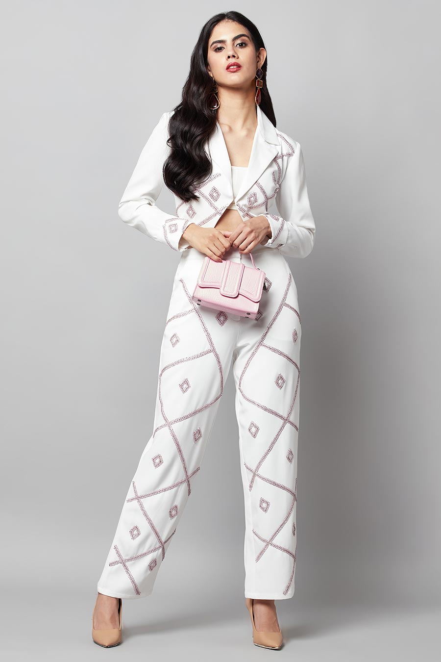 White Short Blazer & Pant Co-ord Set