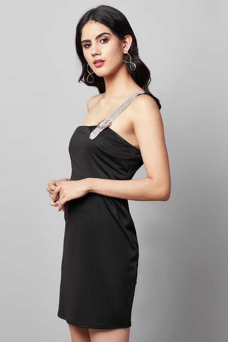 Black Off-shoulder Embellished Dress