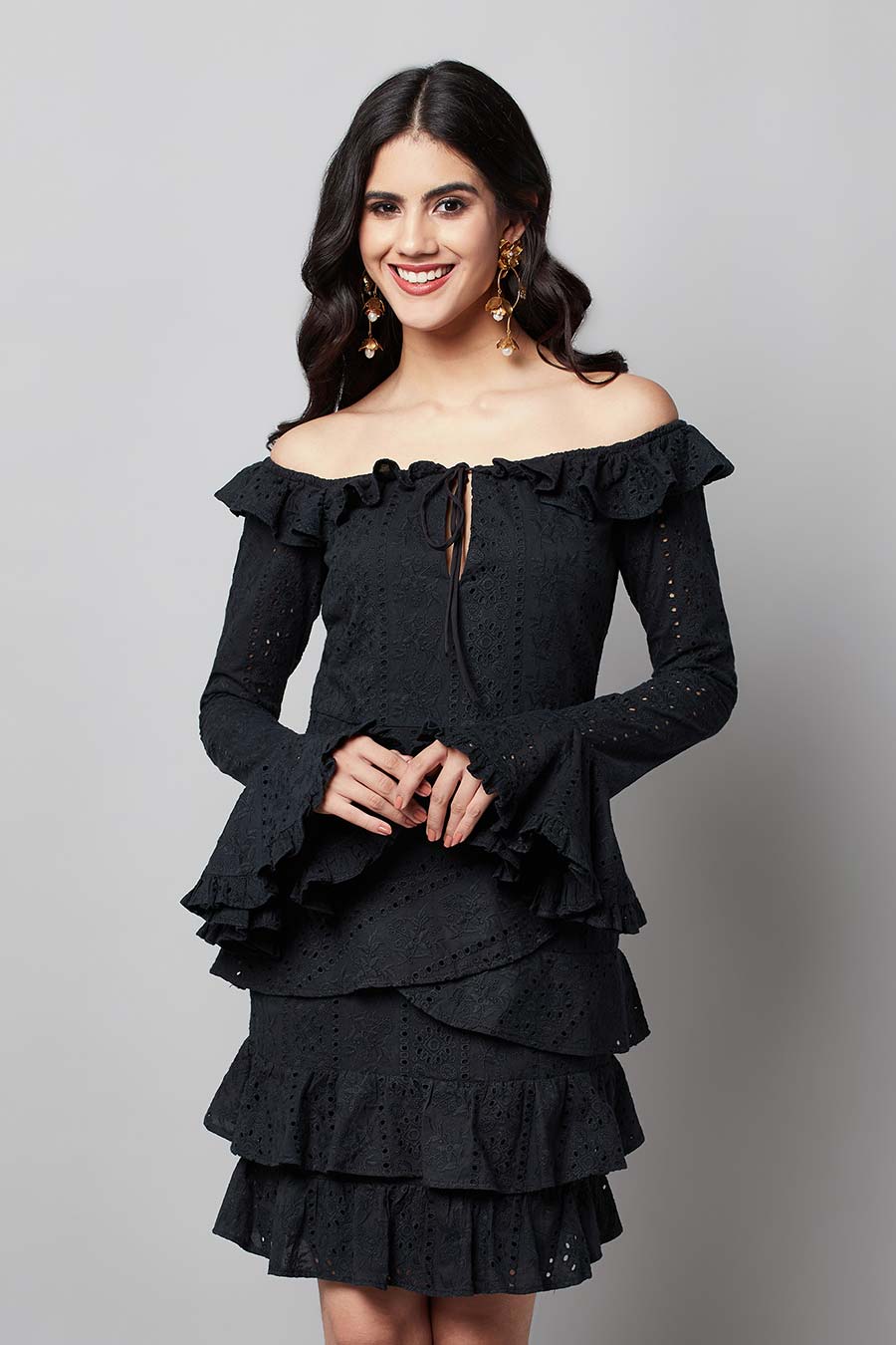 Black Regal Ruffle Noir Dress