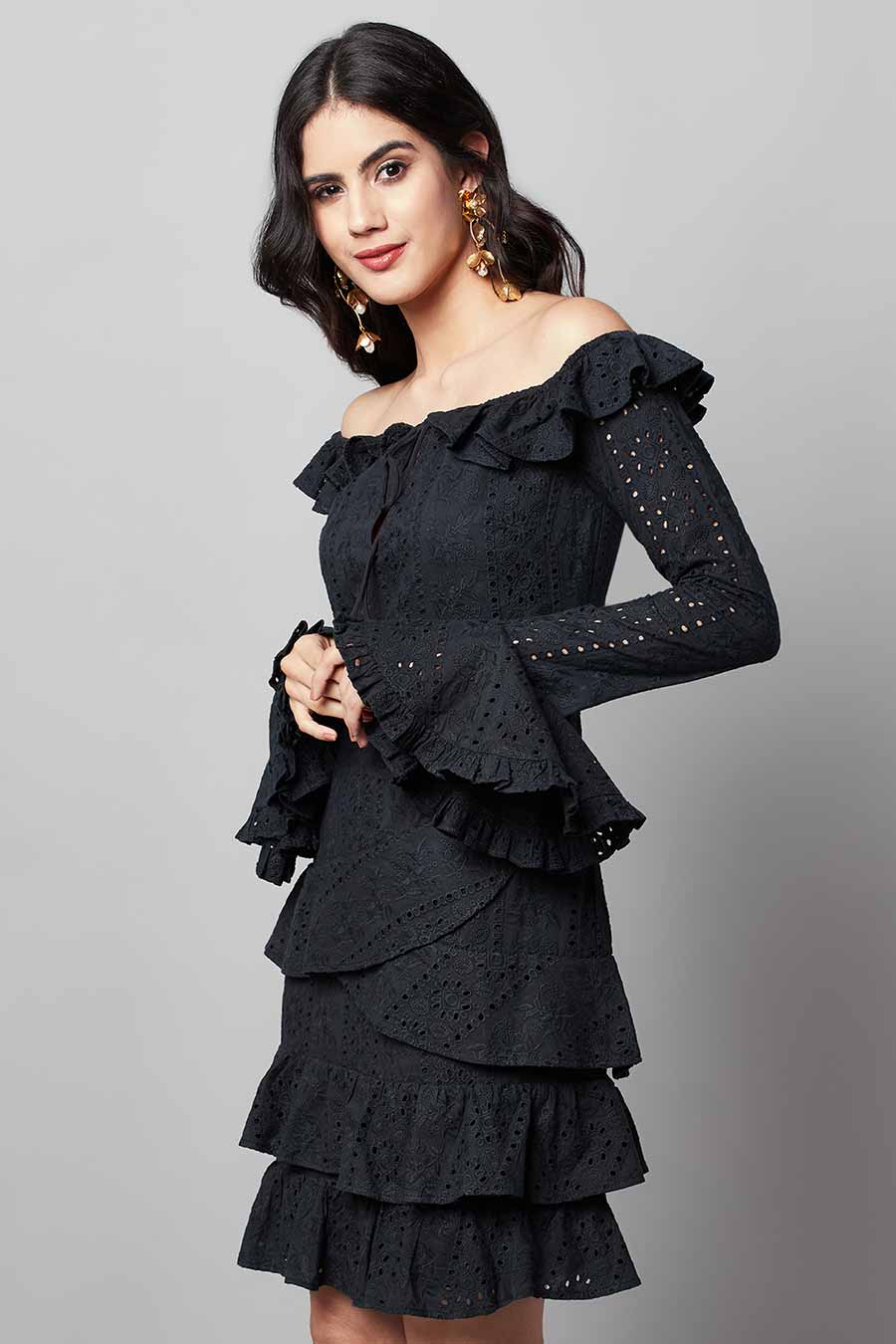 Black Regal Ruffle Noir Dress